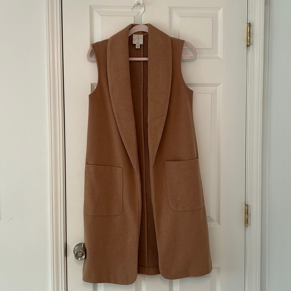 Camel brown sleeveless long cardigan